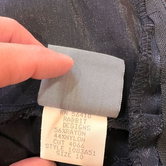 Rabbit Designs Black Satin Sheath Cocktail Dress Cutout Back Midi 10 Made in USA - Picture 9 of 9